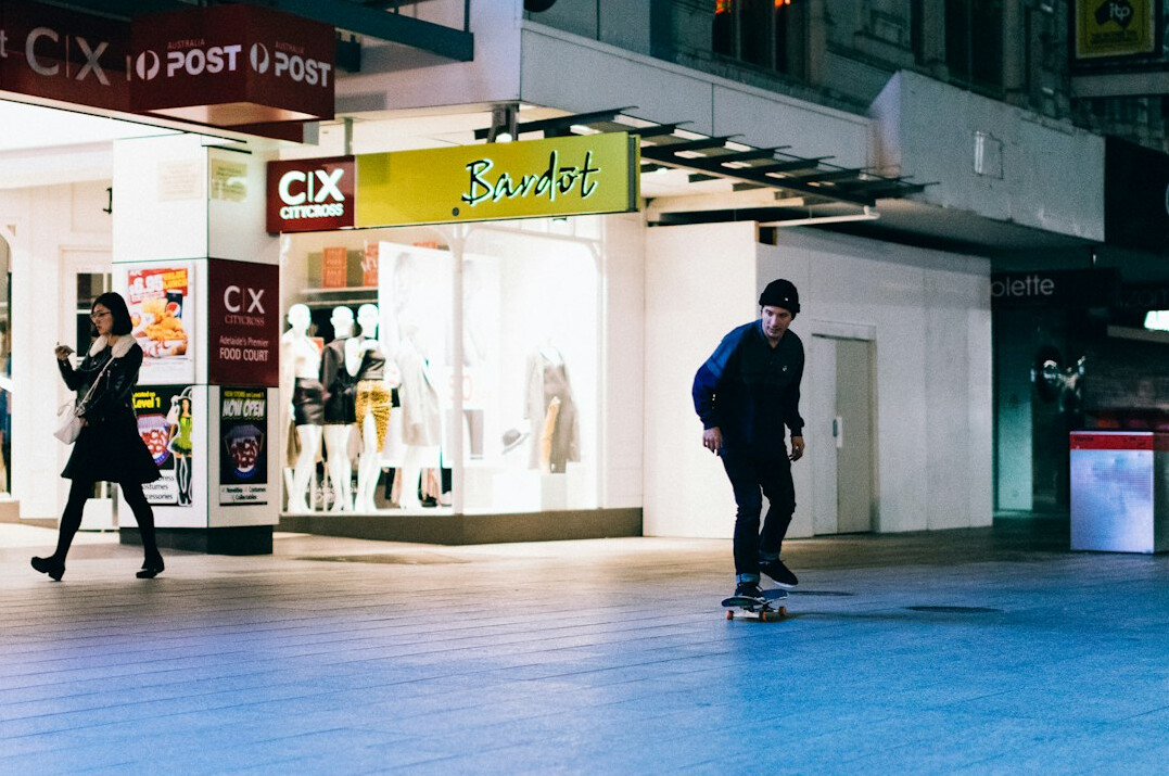 mall security guard patrolling at night